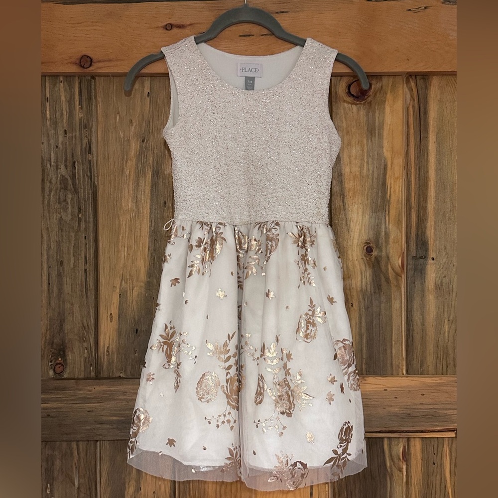 The Children's Place Sparkling White and Gold Dress